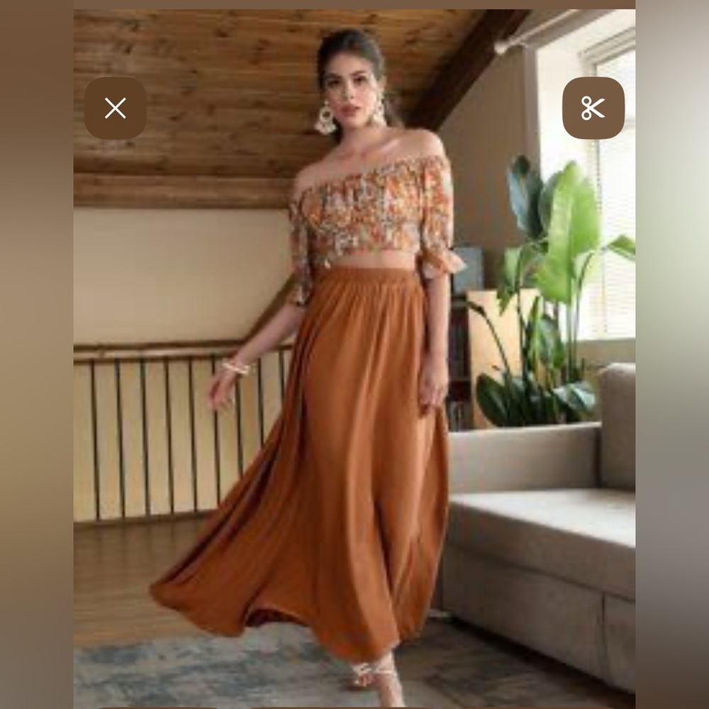 Elegant Brown Maxi Skirt and crop top